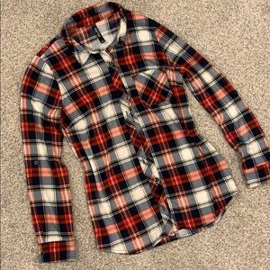 Red and Navy plaid button down shirt